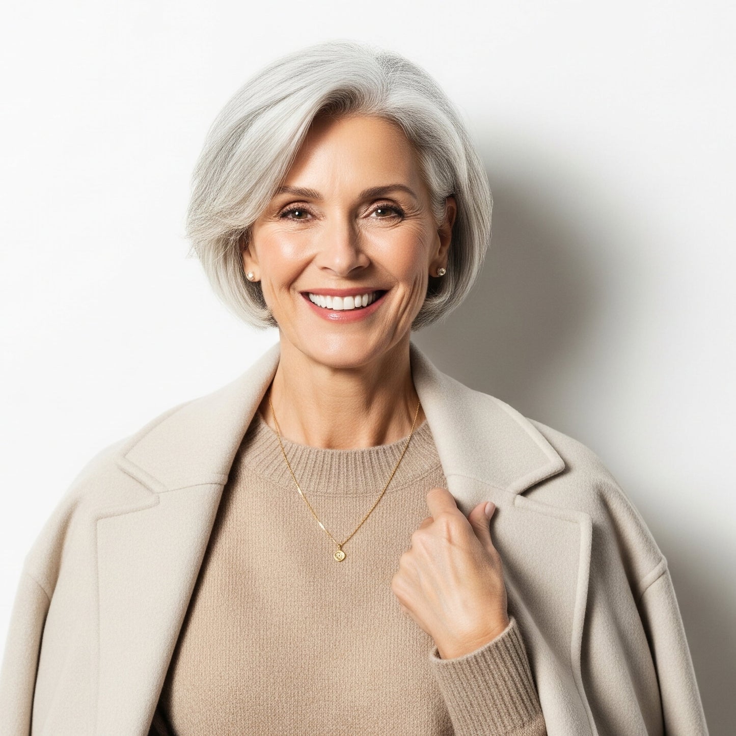 Photo of a fashionable older woman with smooth skin