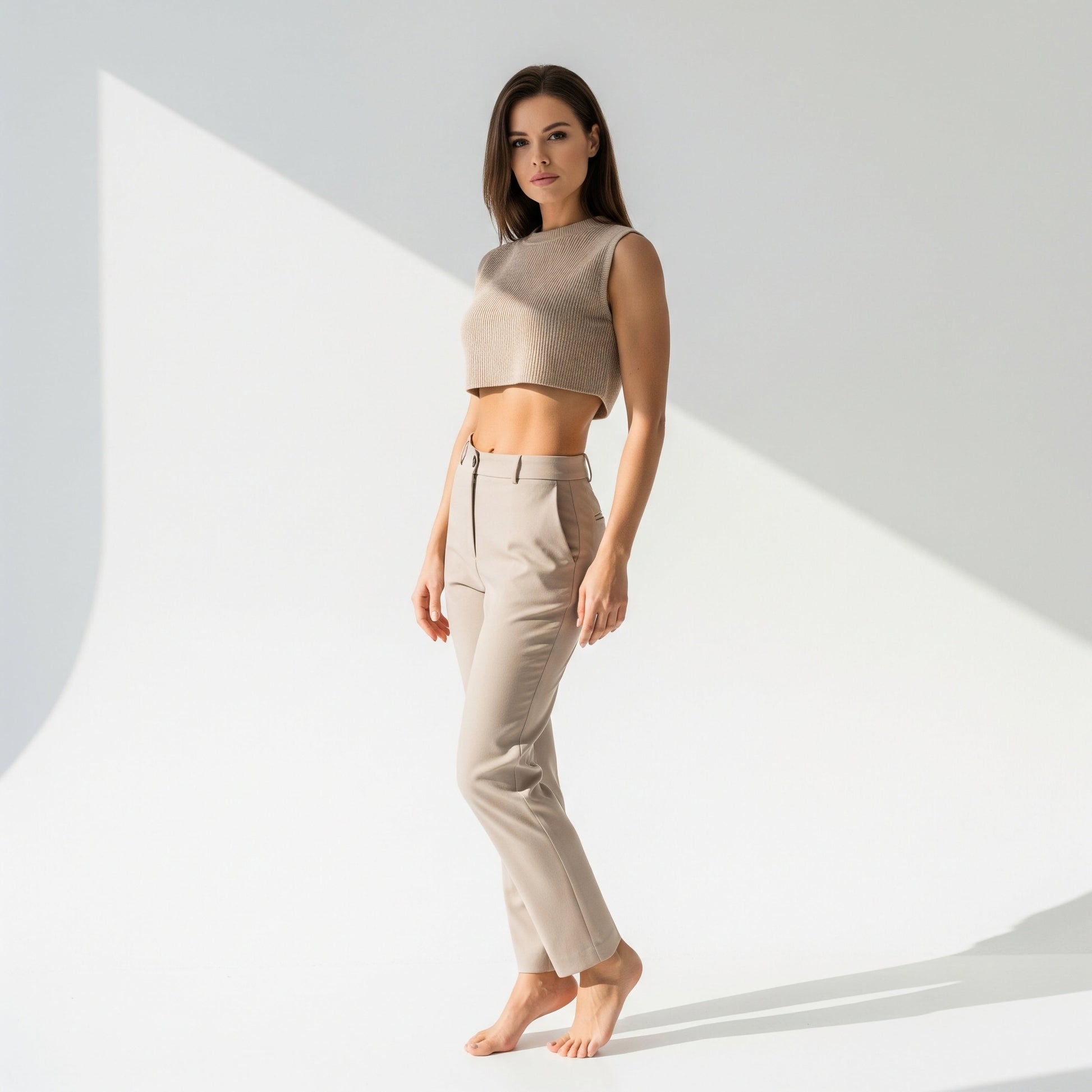 Woman in a beirge top and khaki pants